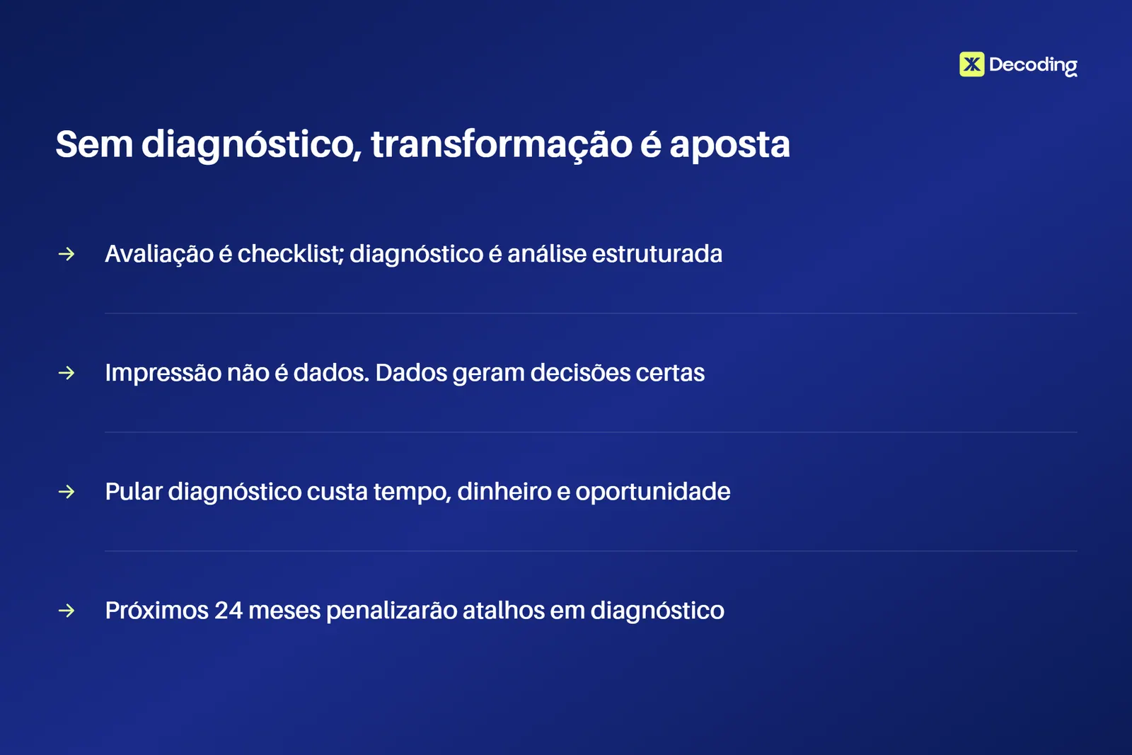 Diagnosticar antes de transformar é luxo que a maioria não tem